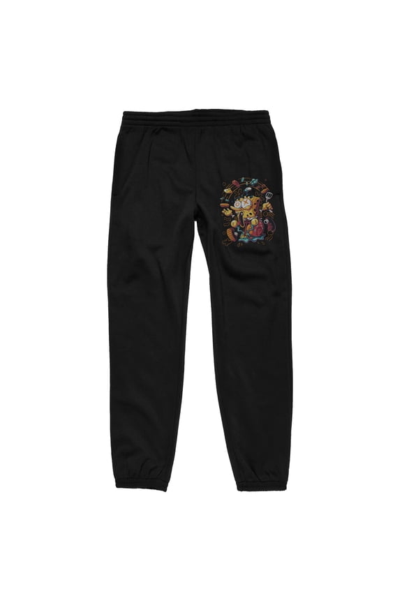 Spongebob Squarepants Spongebob Riding Gary the Snail Men's Black Graphic Jogger Pants-Small