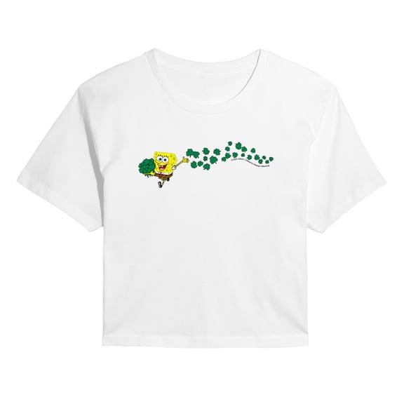 Spongebob Squarepants - Spongebob Shamrocks - Juniors Cropped Short Sleeve Graphic T-Shirt