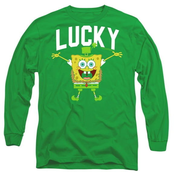 Spongebob Squarepants St. Patrick's Day Lucky Bob Unisex Adult Long-Sleeve T Shirt (X-Large) Kelly Green
