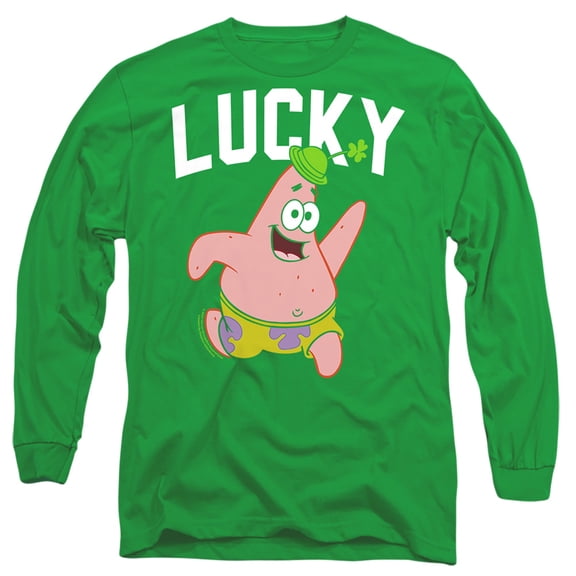 Spongebob Squarepants St. Patrick's Day Lucky Patrick Unisex Adult Long-Sleeve T Shirt (3X-Large) Kelly Green