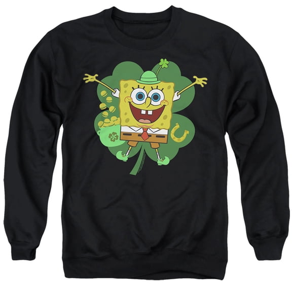Spongebob Squarepants St. Patrick's Day Spongey Four Leaf Clover Unisex Adult Crewneck Sweatshirt (Small) Black