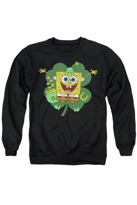 St. Patrick's Day Spongey Four Leaf Clover Unisex Adult Crewneck Sweatshirt (X-Large) Black