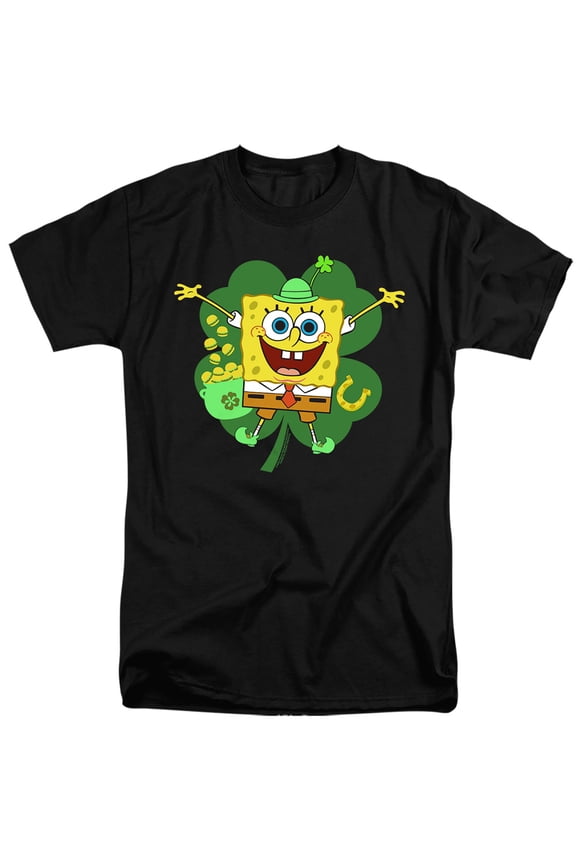 St. Patrick's Day Spongey Four Leaf Clover Unisex Adult Tall T Shirt,Black, X-Large