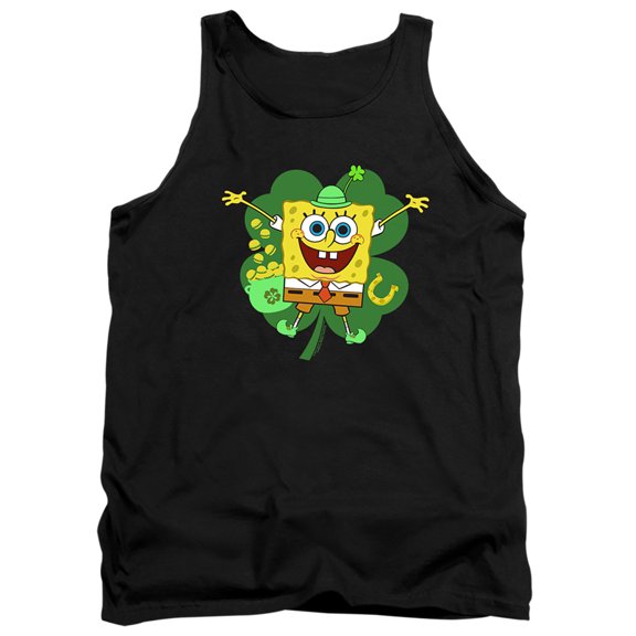 Spongebob Squarepants St. Patrick's Day Spongey Four Leaf Clover Unisex Adult Tank Top,Black, Large