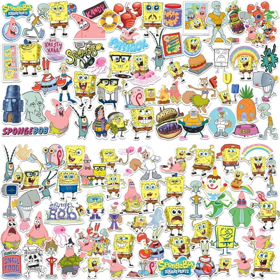 Spongebob Squarepants Sticker Pack 100ct Die-Cut Vinyl Large Deluxe Variety Set for Laptop, Water Bottle, Scrapbooking, Tablet & Indoor/Outdoor Use