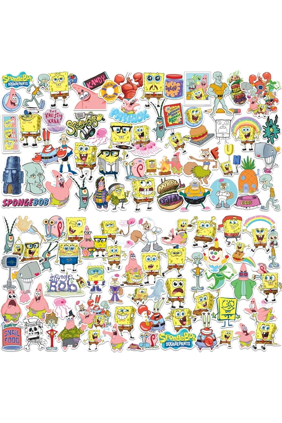 Spongebob Squarepants Sticker Pack 100ct Die-Cut Vinyl Large Deluxe Variety Set for Laptop, Water Bottle, Scrapbooking, Tablet & Indoor/Outdoor Use