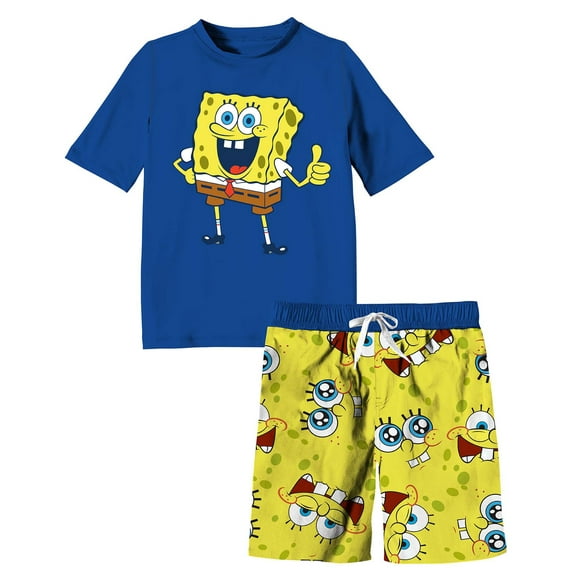 Spongebob Squarepants Swim Trunk & Rashguard Set (Little & Big Boys)