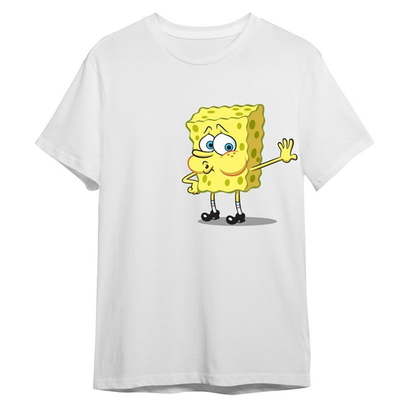 Spongebob Squarepants Tired Spongebob Men's White Crew Neck Short Sleeve Tee-4XL