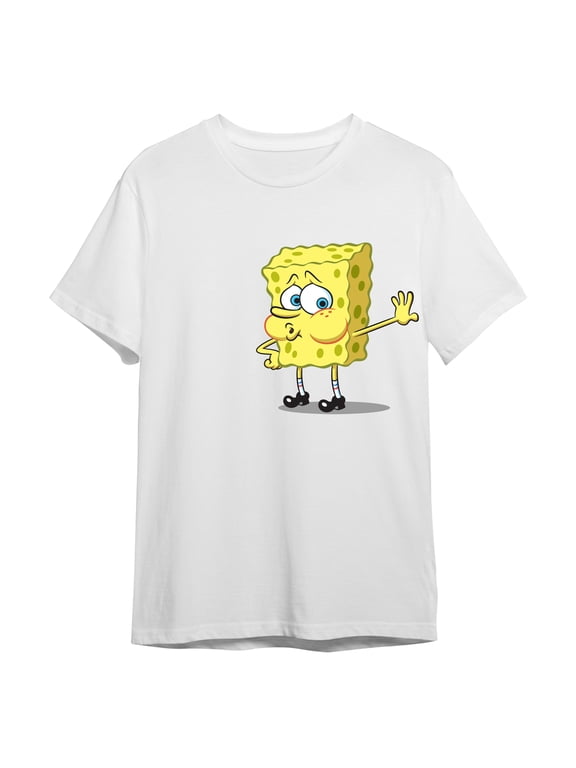 Spongebob Squarepants Tired Spongebob Men's White Crew Neck Short Sleeve Tee-Large
