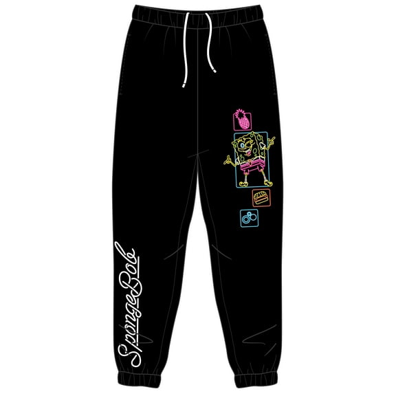 Spongebob Squarepants Vintage Neon Unisex Adult Black Graphic Sweatpants - S