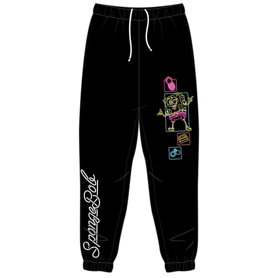 Spongebob Squarepants Vintage Neon Unisex Adult Black Graphic Sweatpants - XXL