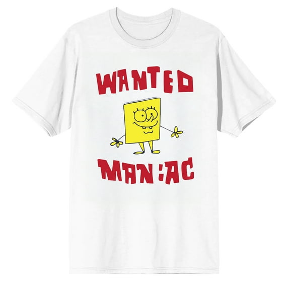 Spongebob Squarepants Wanted Maniac on White Short Sleeve Adult T-Shirt-Medium