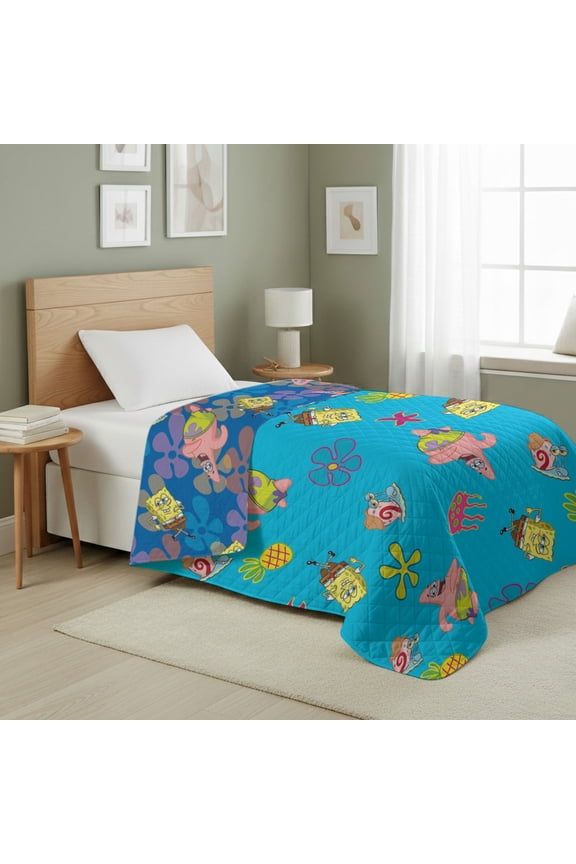 Spongebob Tropical Waltz Quilted Throw Blanket 60x80 inches, Kids Character Bedding