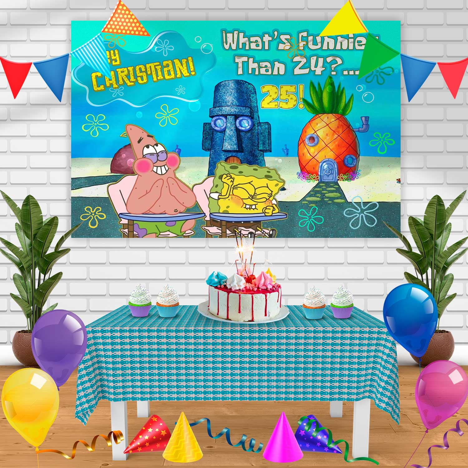 Spongebob Whats Funnier Than 25 Meme Birthday Banner Personalized