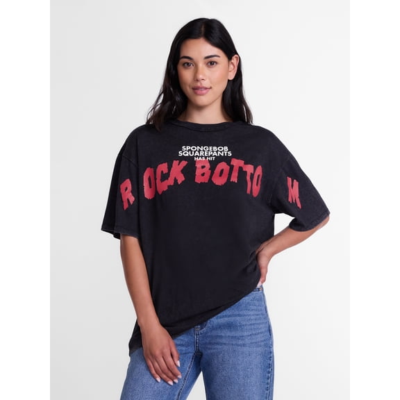 SpongeBob SquarePants Women's Oversized Front Back Graphic Tee, Sizes XXS-XXL