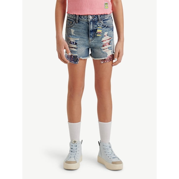 Spongebob X Justice Girls Sequin Denim Short, Sizes 6-18, Slim & Plus