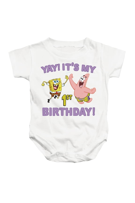 Spongebob Yay Birthday Unisex Infant Snap Suit for Baby (12 Months) White