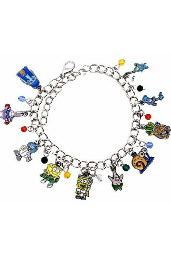 Spongebob and Friends Characters 10 Themed Charms Metal Charm Bracelet