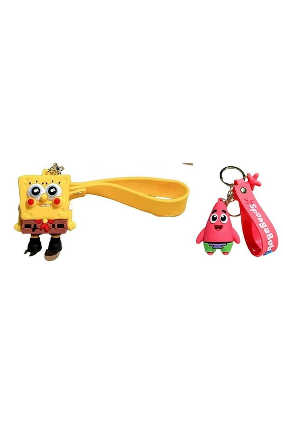 Spongebob and Patrick 3D Silicone Charm Keychains Set of 2 Keyrings