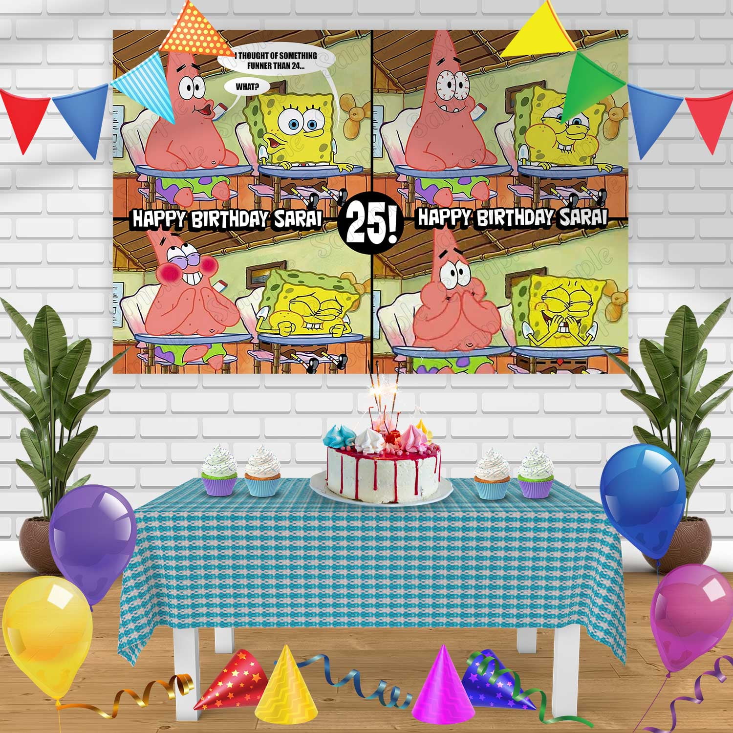 Spongebob Meme Birthday Banner Personalized Party Backdrop Decoration 60 x 44 Inches