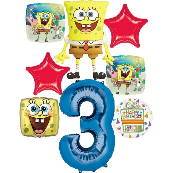 Spongebobs 3rd Birthday Party Supplies 8pc Foil Balloons Bouquet Decorations