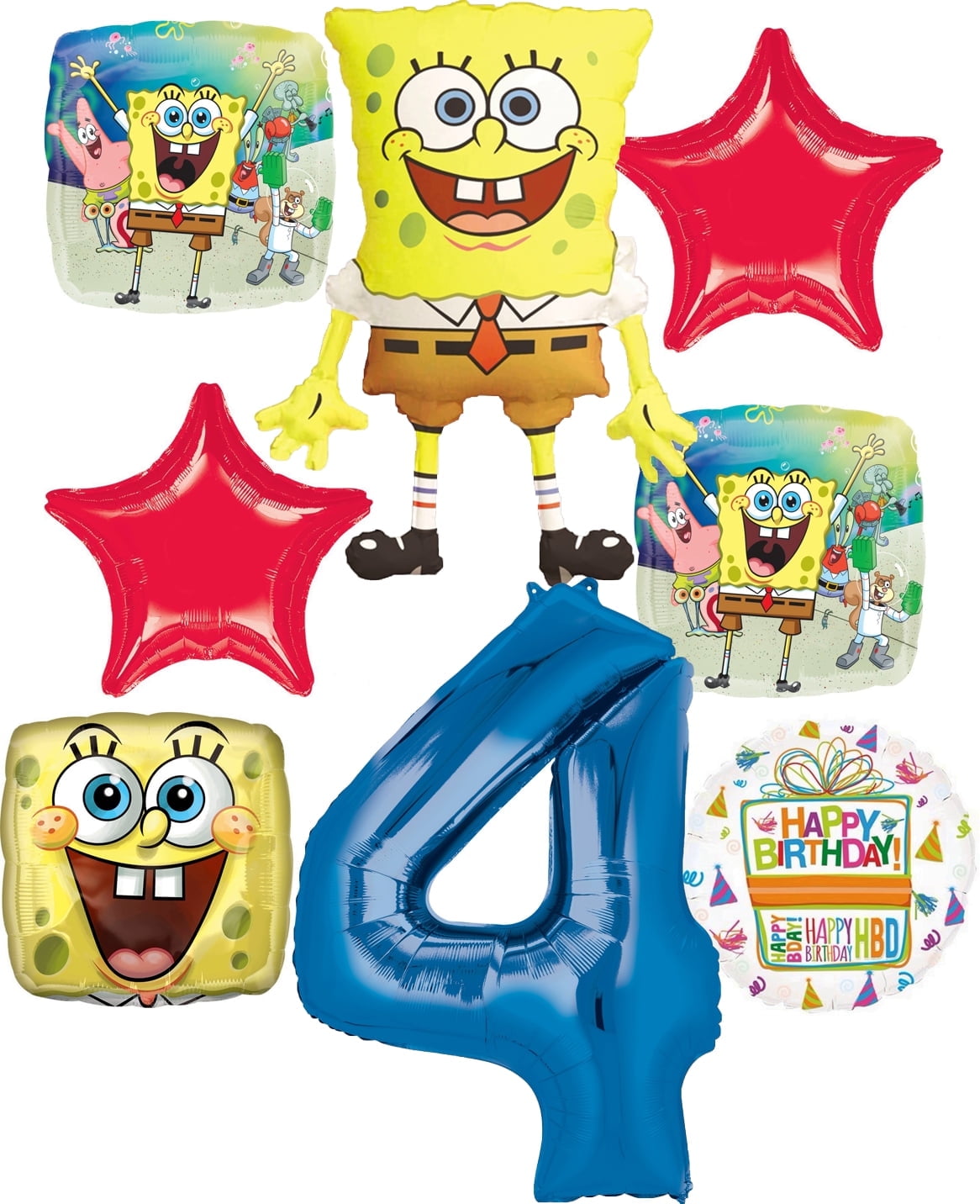Spongebobs 4th Birthday Party Supplies 8pc Foil Balloons Bouquet Decorations