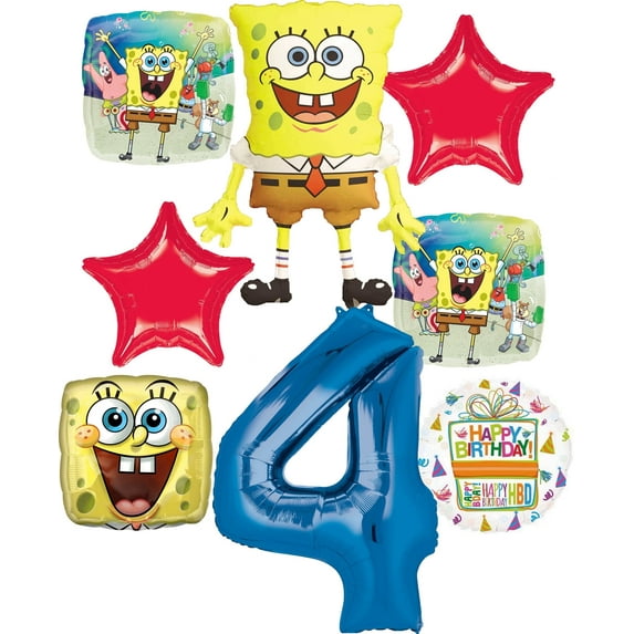 Spongebobs 4th Birthday Party Supplies 8pc Foil Balloons Bouquet Decorations