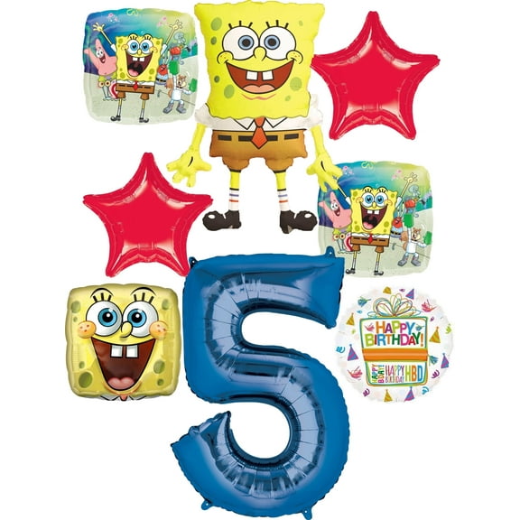Spongebobs 5th Birthday Party Supplies 8pc Foil Balloons Bouquet Decorations