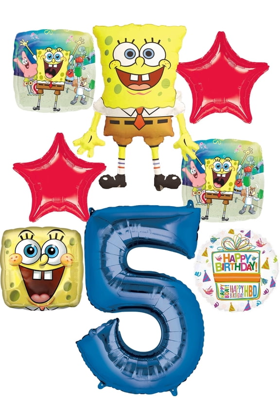 Spongebobs 5th Birthday Party Supplies 8pc Foil Balloons Bouquet Decorations