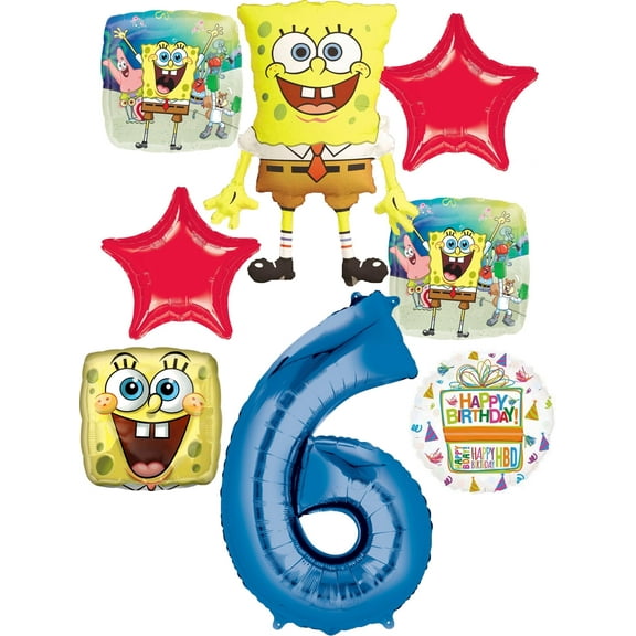 Spongebobs 6th Birthday Party Supplies 8pc Foil Balloons Bouquet Decorations