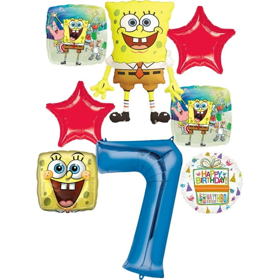 Spongebobs 7th Birthday Party Supplies 8pc Foil Balloons Bouquet Decorations