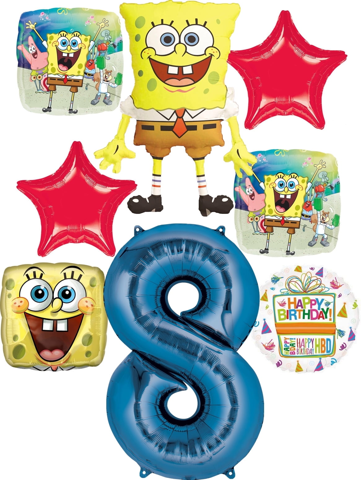 Spongebobs 8th Birthday Party Supplies 8pc Foil Balloons Bouquet Decorations