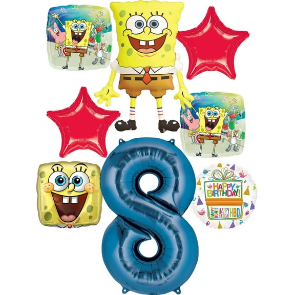 Spongebobs 8th Birthday Party Supplies 8pc Foil Balloons Bouquet Decorations
