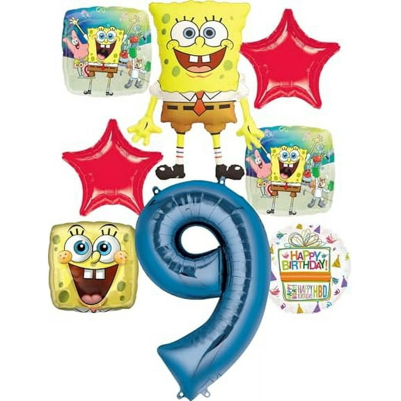 Spongebobs 9th Birthday Party Supplies 8pc Foil Balloons Bouquet Decorations