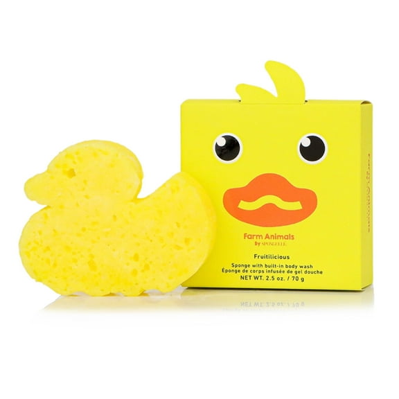 SPONGELLÉ Farm Animals, Kids Cleansing Sponge with Built-In Body Wash, Danny Duck