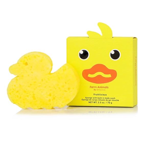 SPONGELLÉ Farm Animals, Kids Cleansing Sponge with Built-In Body Wash, Danny Duck