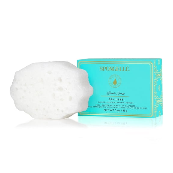 SPONGELLÉ Foot Massage & Relaxation Spa Buffer, Exfoliating Sponge with Built-In Cleanser, Beach Grass