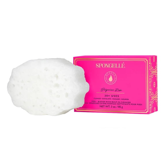 SPONGELLÉ Pedi Buffer with Built-In Cleanser, Exfoliating Soap Sponge, Bulgarian Rose