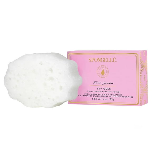 SPONGELLÉ Pedi Buffer with Built-In Cleanser, Exfoliating Soap Sponge, French Lavender