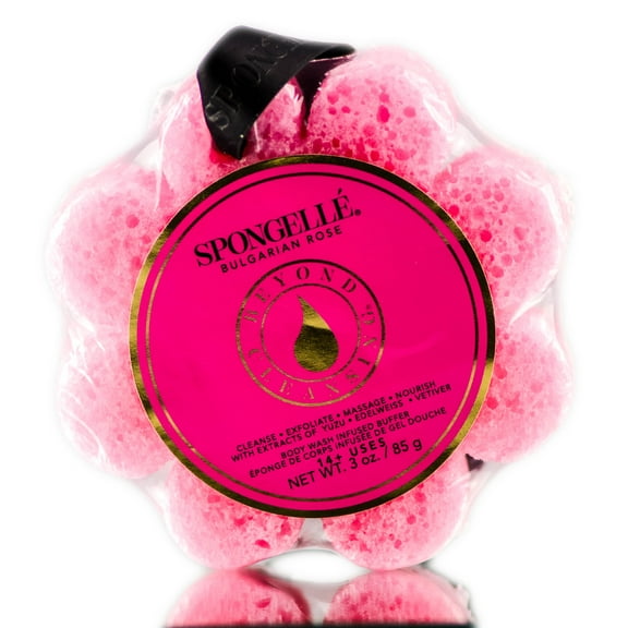 SPONGELLÉ Wild Flower Body Wash Infused Buffer Soap Sponge Body Scrubber, Bulgarian Rose, 3 oz