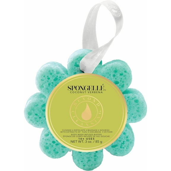 SPONGELLÉ Wild Flower Body Wash Infused Buffer Soap Sponge Body Scrubber, Coconut Verbena, 3 oz