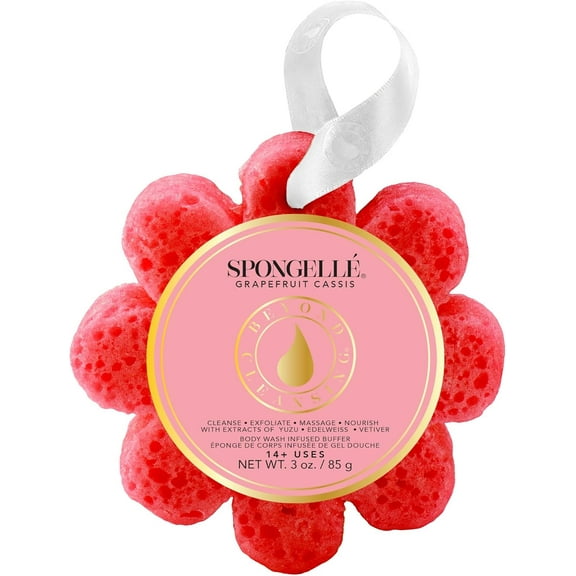 SPONGELLÉ Wild Flower Body Wash Infused Buffer Soap Sponge Body Scrubber, Grapefruit Cassis, 3 oz