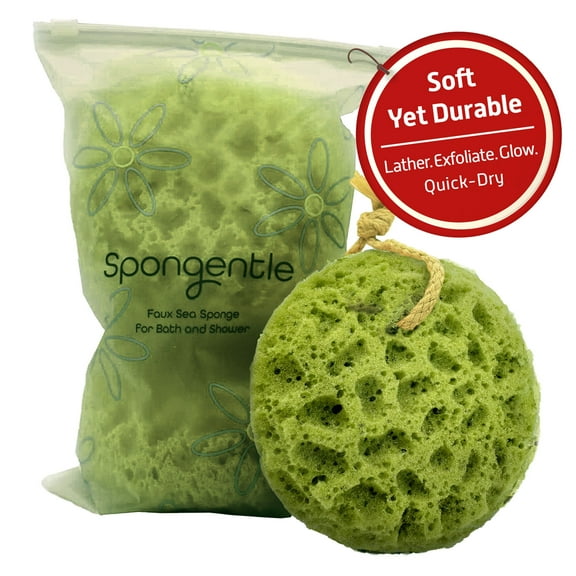 Spongentle Deep Cleansing Body Loofah Sponge, Natural Colors, for Bath and Shower, Multiple Textures for Gentle and Deep Exfoliation, Generous and Rich Lather, (Pack of 3)