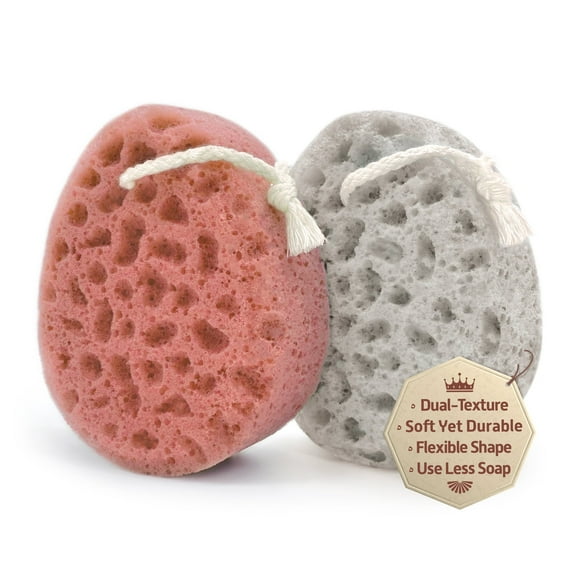 Spongentle Ultra Soft Body Loofah Sponge Dual Textures Gentle Cleansing and Deep Exfoliation, 2-Pack