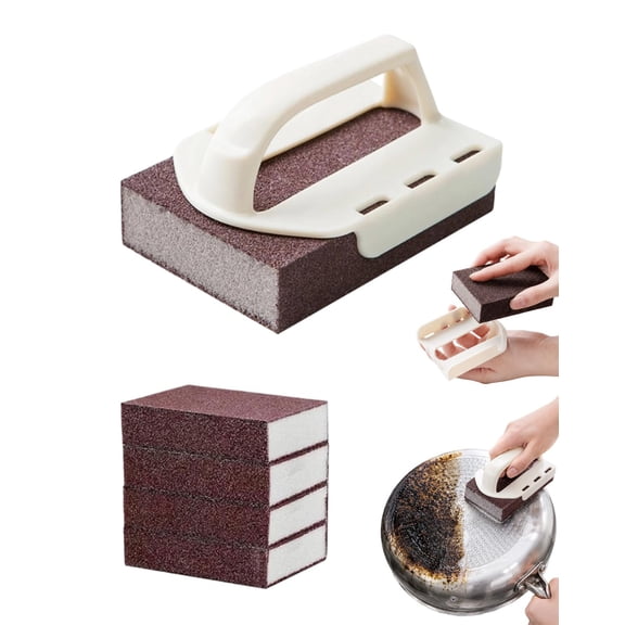 Sponges Cleaning Eraser, Pot Scrubbers with Handle, Nano-Carbide Cleaning Brush, Magic Emery Cleaning Sponge, Decontamination Cleaning Brush for Pots and Pans, BBQ Grates