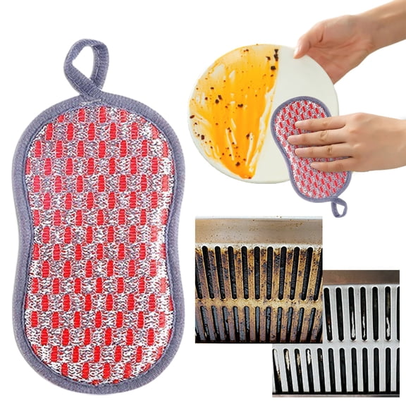 Sponges Kitchen,Multifunctional Double Wire Dishwashing Sponge,2026 Multipurpose Kitchen Cleaning Cloth,Non Scratch Heavy Duty Scrubber Pad For Dishes Pots Pans Sink Cleaning Reusable Dish Sponge Red