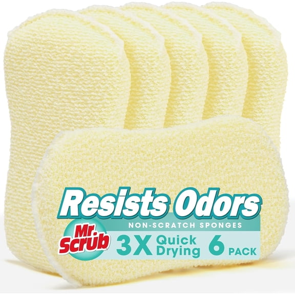 Sponges Kitchen Scrub Dish Sponge Scouring Pad, 6 Pack Cleaning Brush Scrubber Supplies for Soap, Dishwashing Dinnerware Sets Pan Pot Glass Dishwasher Sink Bathroom Towels Cloth Rags Holder