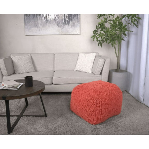 Spongy Microfiber Square Pouf, Coral