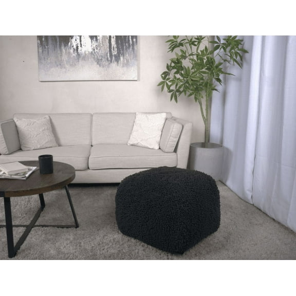 Spongy Microfiber Square Pouf, Dark Charcoal