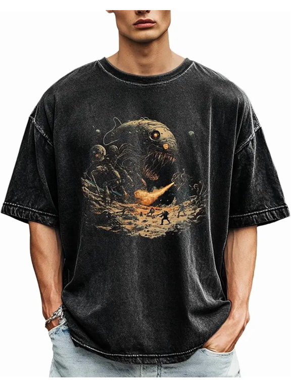 Sponsored Ad - Cotton Shirts for Men Graphic Tees Loose Casual Short Sleeve Acid Washed T-Shirts Summer Crewneck Tops